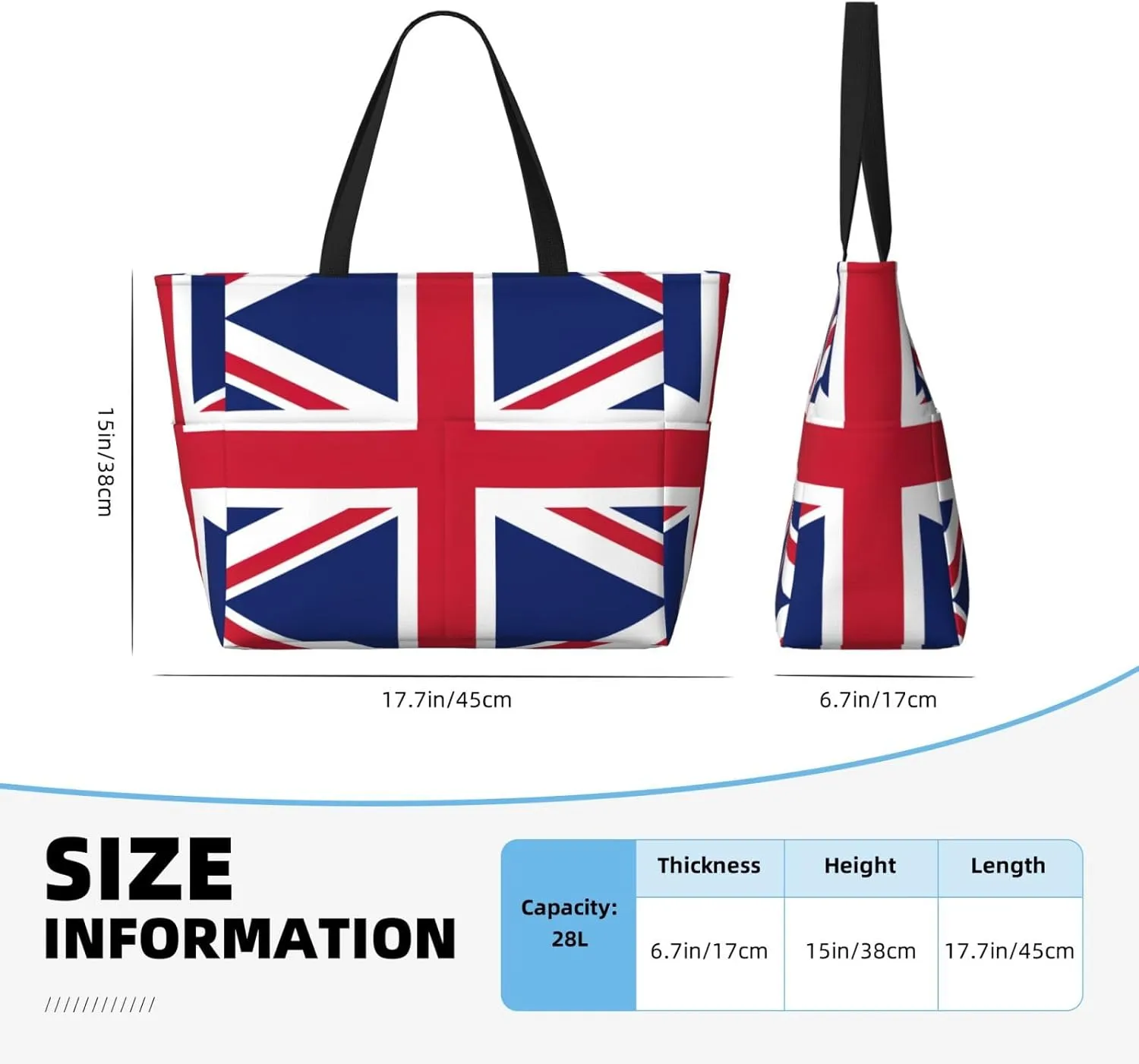 British Flag Large Capacity Foldable Tote Bag Women Beach Tote Bag Handbag Gym Bag Travel Shopping Bag