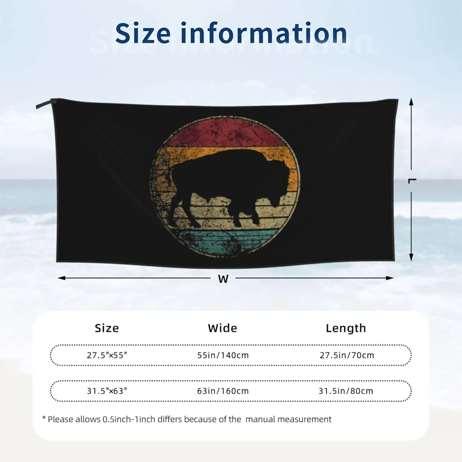 Buffalo Retro Bison Animal Lover Beach Towel Quick Dry Sand Free Lightweight Large 31.5"x63" with Travel Bag - Vacation Essentials Bath Towel for Pool, Summer