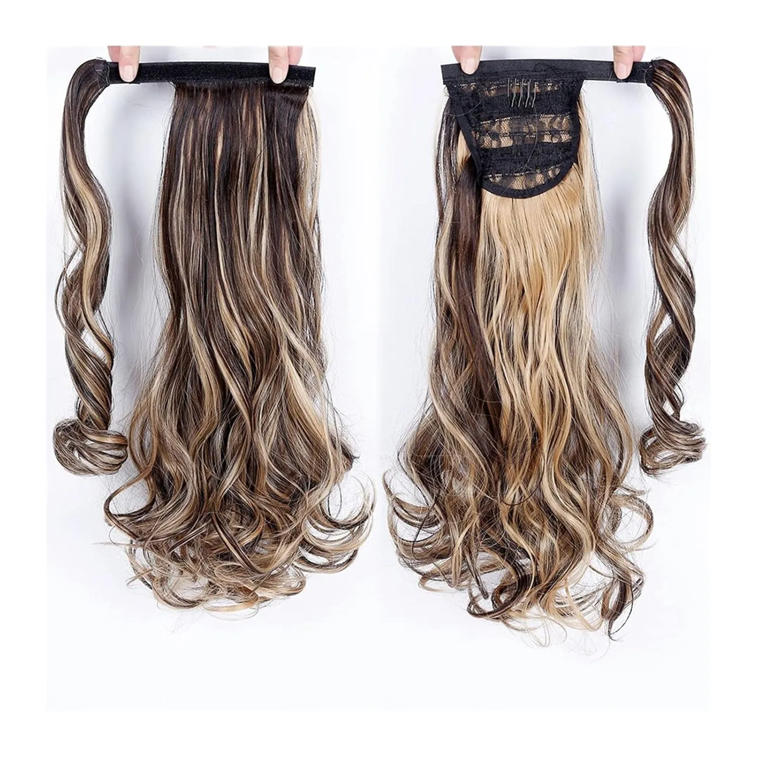 Bun Hair Pieces for Women 22" Long Wavy Ponytail Lengthening Synthetic Curly Wraparound Ponytail Hair Extension Hair Clip Women Wig Curly Bun Messy Bun Hair Piece(14)