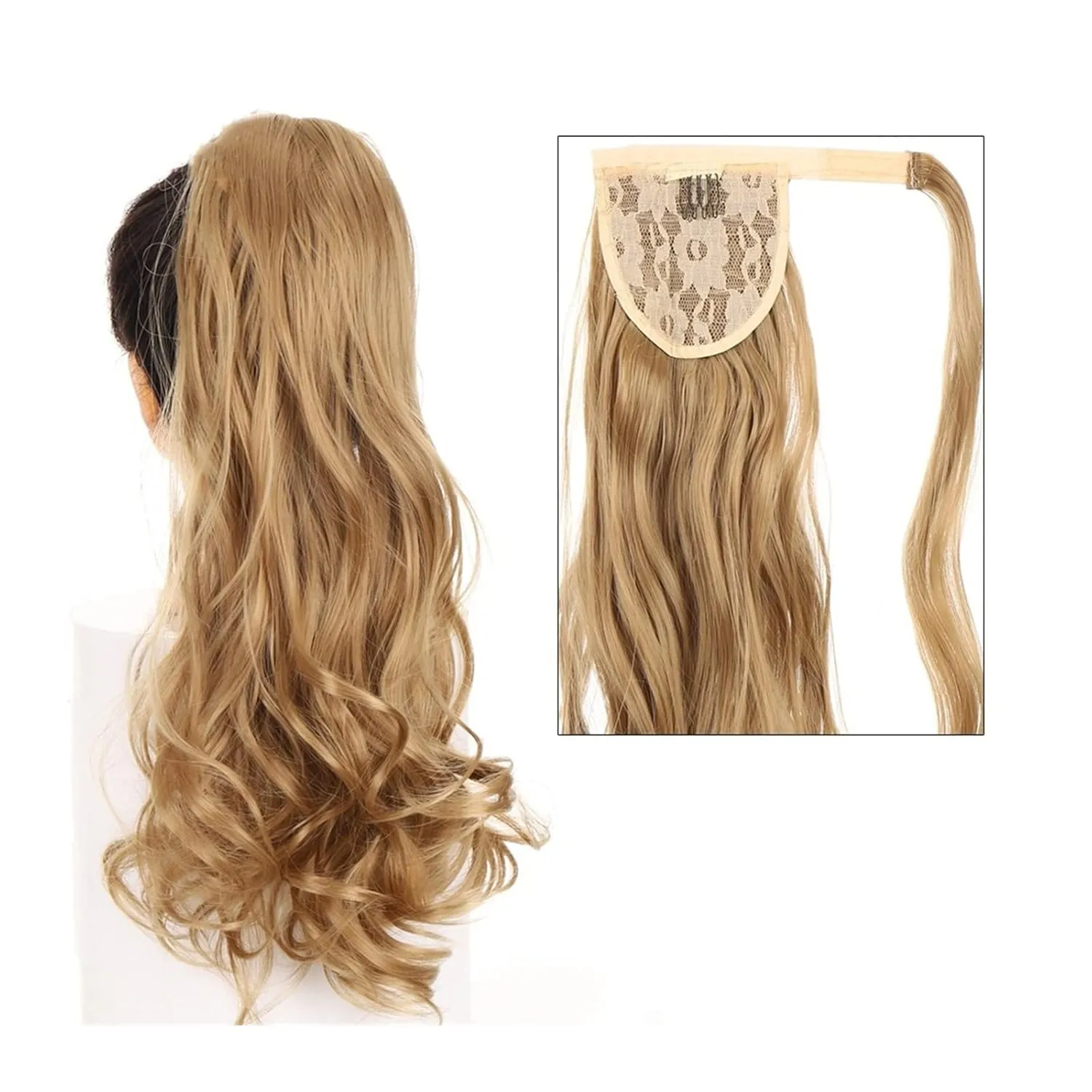 Bun Hair Pieces for Women 22" Long Wavy Ponytail Lengthening Synthetic Curly Wraparound Ponytail Hair Extension Hair Clip Women Wig Curly Bun Messy Bun Hair Piece(14)