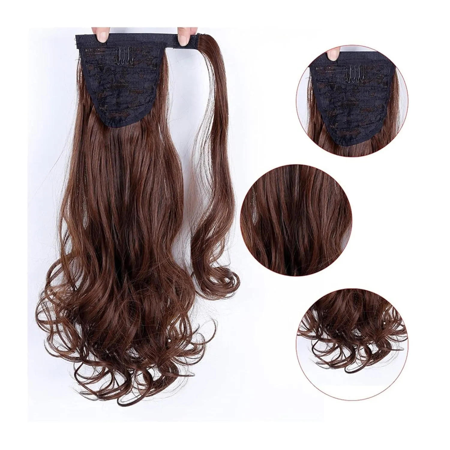 Bun Hair Pieces for Women 22" Long Wavy Ponytail Lengthening Synthetic Curly Wraparound Ponytail Hair Extension Hair Clip Women Wig Curly Bun Messy Bun Hair Piece(14)