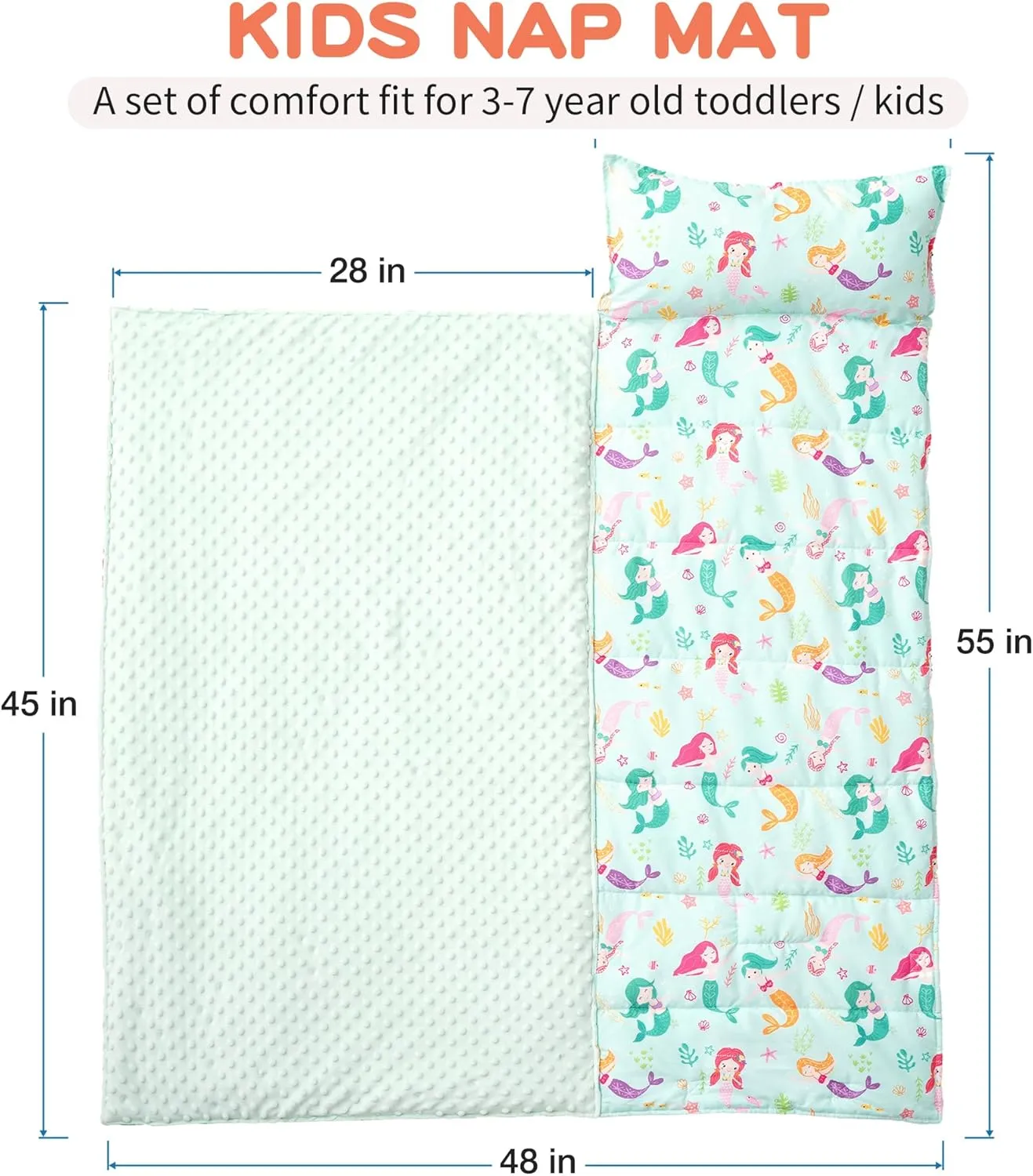 Bunnikins & Clover Toddler Nap Mat with Removable Pillow, Nap Mats for Preschool, Easy Clean Toddler Nap Pad for Kindergarten, Kids Sleeping Bag for Travel Camping