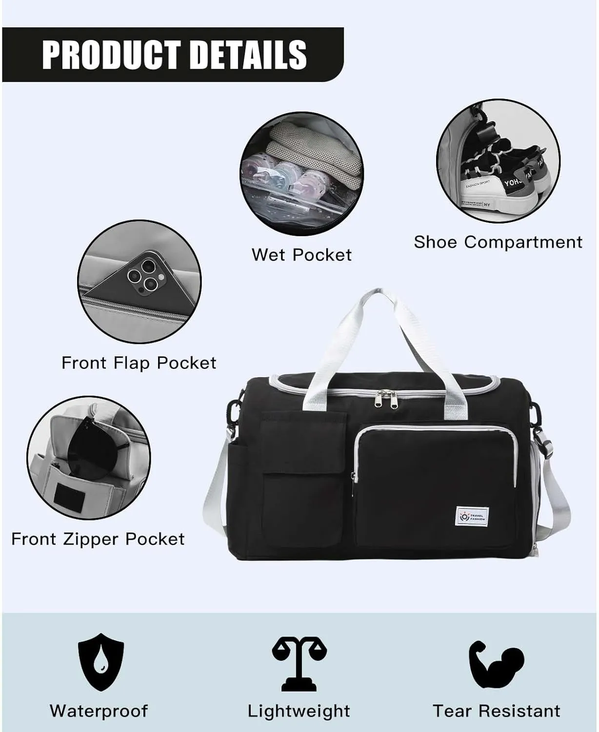 BUQINGTING Gym Bag for Men Women with Shoe Compartment, Cute Travel Duffle Bag for Women, Weekender Overnight Bag, Carry on Tote Bag Sport Duffel bag for Dance, Swim