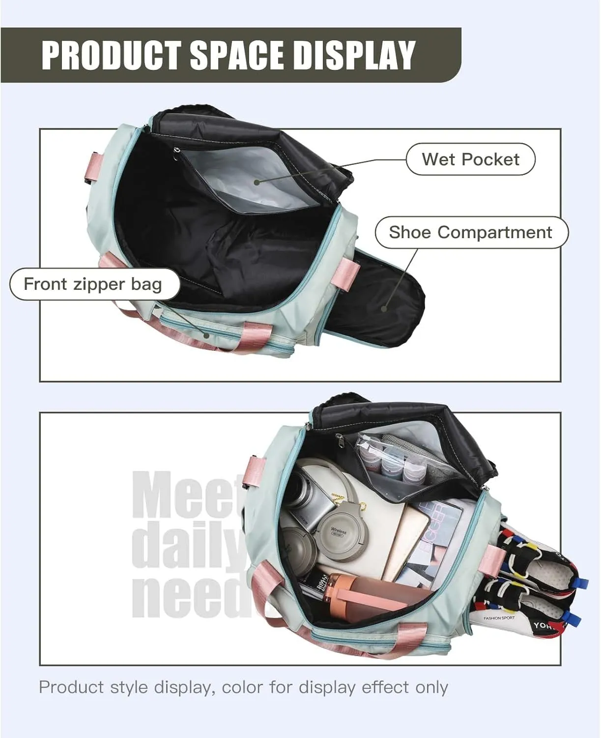 BUQINGTING Gym Bag for Men Women with Shoe Compartment, Cute Travel Duffle Bag for Women, Weekender Overnight Bag, Carry on Tote Bag Sport Duffel bag for Dance, Swim