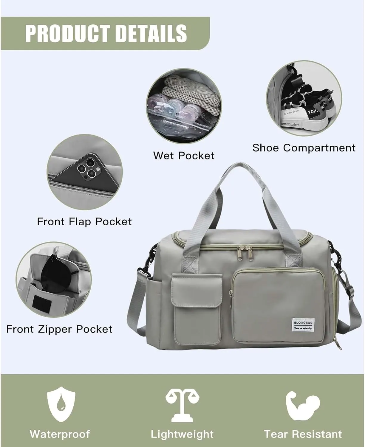 BUQINGTING Gym Bag for Men Women with Shoe Compartment, Cute Travel Duffle Bag for Women, Weekender Overnight Bag, Carry on Tote Bag Sport Duffel bag for Dance, Swim