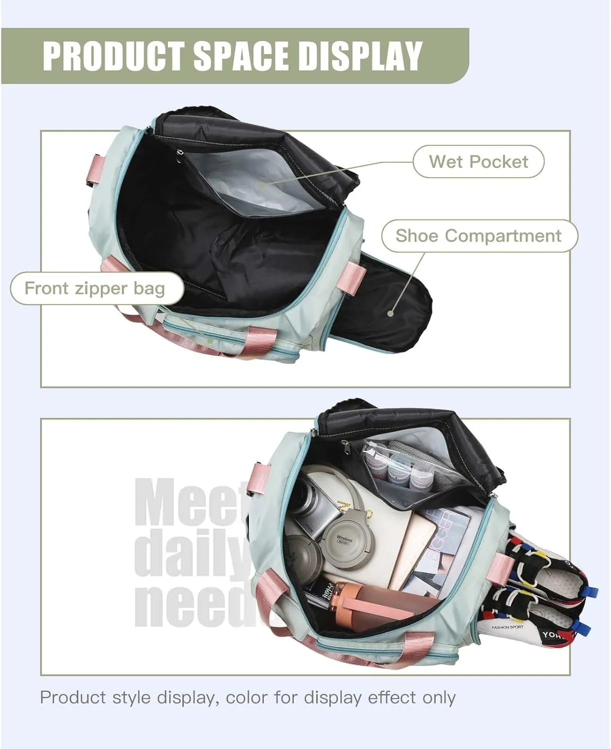 BUQINGTING Gym Bag for Men Women with Shoe Compartment, Cute Travel Duffle Bag for Women, Weekender Overnight Bag, Carry on Tote Bag Sport Duffel bag for Dance, Swim