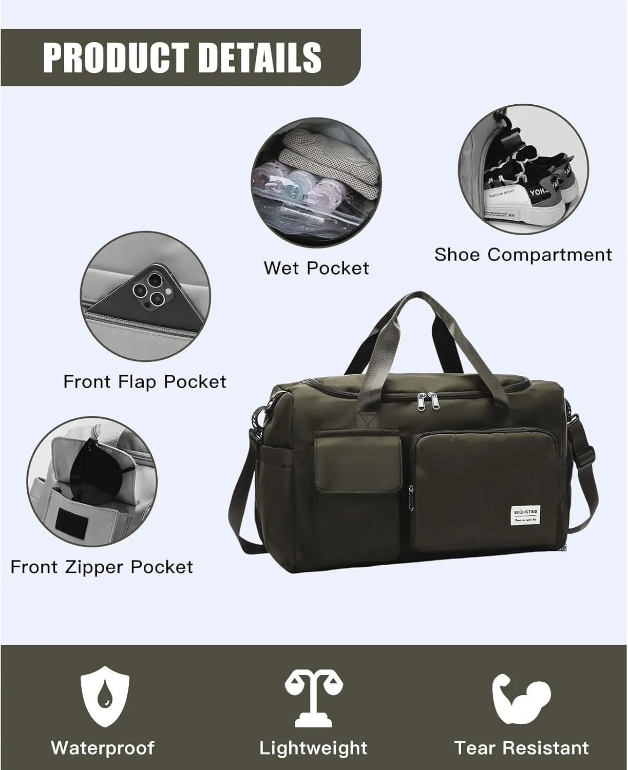 BUQINGTING Gym Bag for Men Women with Shoe Compartment, Cute Travel Duffle Bag for Women, Weekender Overnight Bag, Carry on Tote Bag Sport Duffel bag for Dance, Swim