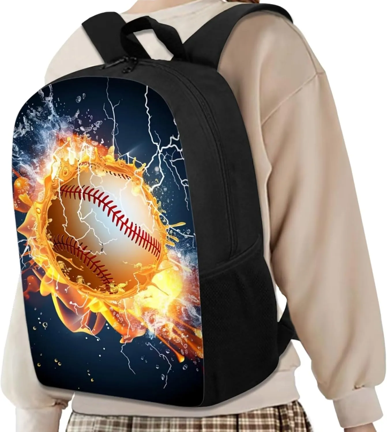 Burning Baseball 3Pcs School Bag with Lunch Bag Pencil Case Bag for Kids Insulated Lunch Box Kids Travel Backpack Set for Airplane 3 in 1 Bookbag Set for Boys Girls Gifts for Children