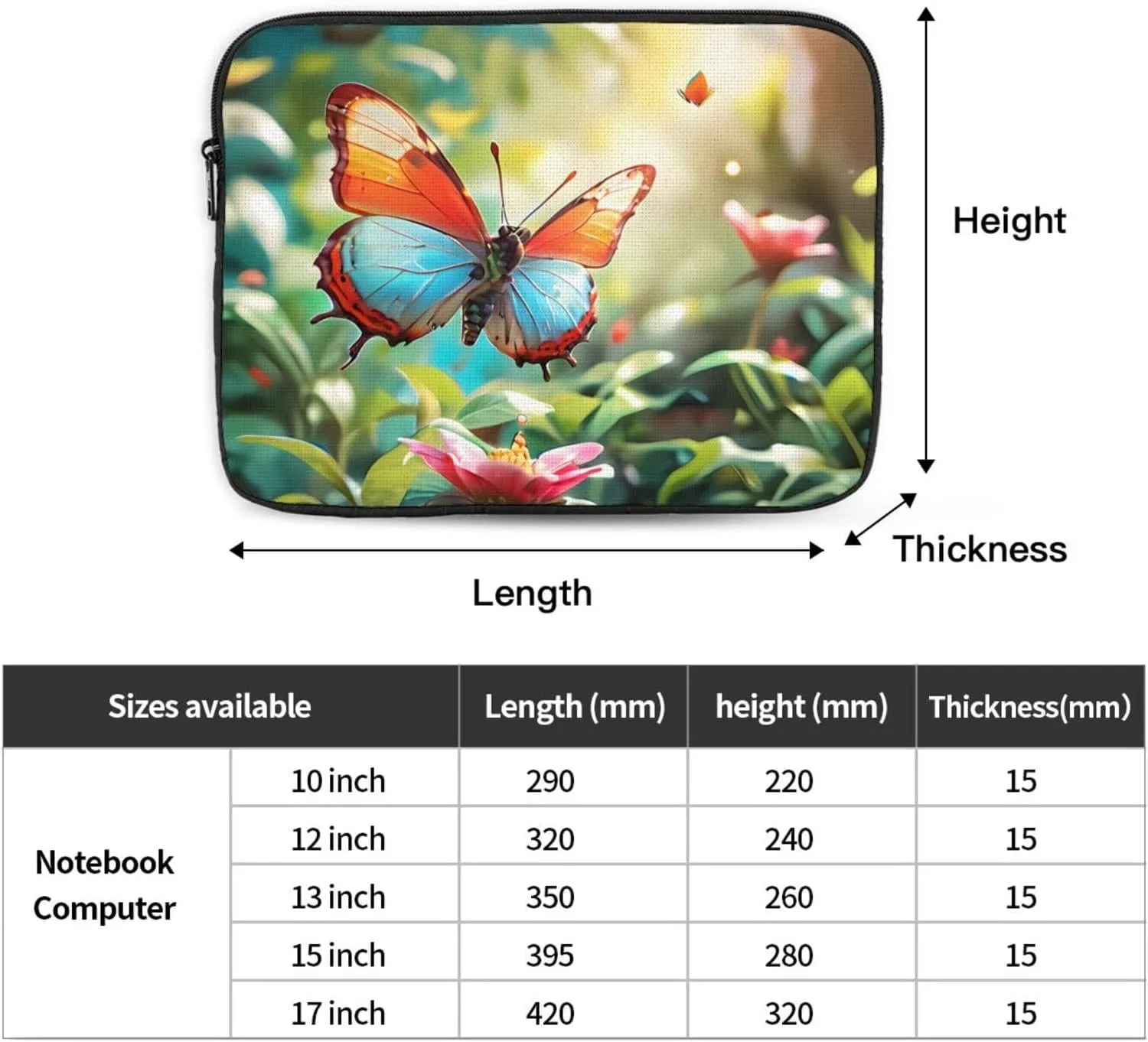 Butterflies In The Garden Laptop Inner Bag Laptop Sleeve Case Briefcase Carrying Laptop Cover