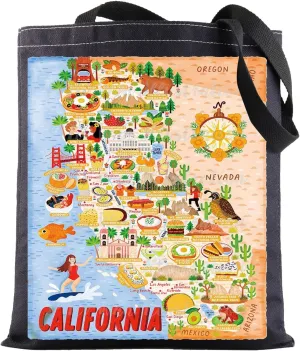 BWWKTOP California Travel Tote Bag - Reusable Grocery Bag - Medium - San Francisco Sun - Adult Women