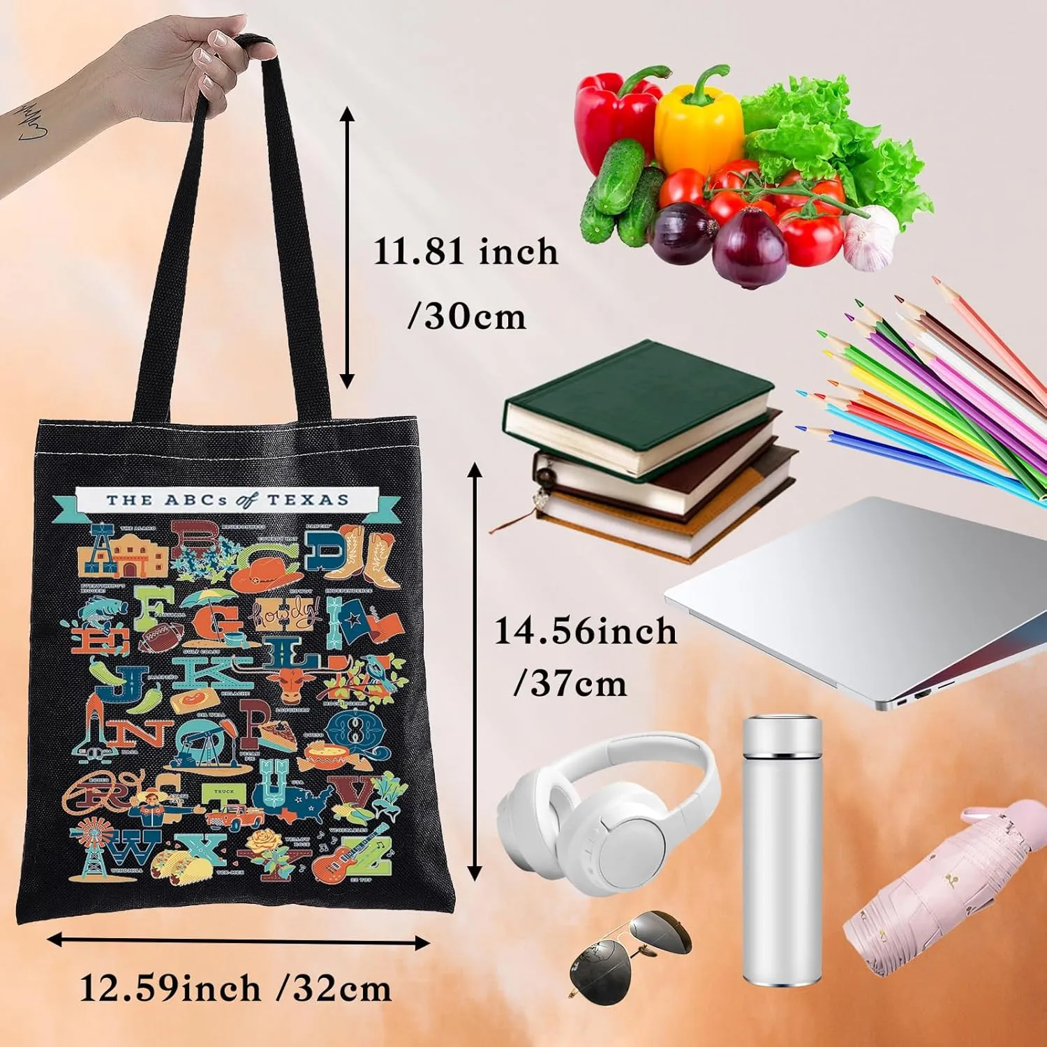 BWWKTOP Texas State Travel Tote Bag - Texas Souvenirs & Gifts - Reusable Grocery Bag for Trips