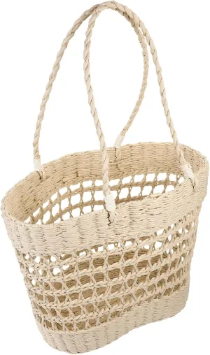 Cabilock Crochet Tote Bag Mesh Beach Bag Hobo Bag Fairy Aesthetic Shoulder Bag Summer Hollow Woven Storage Basket
