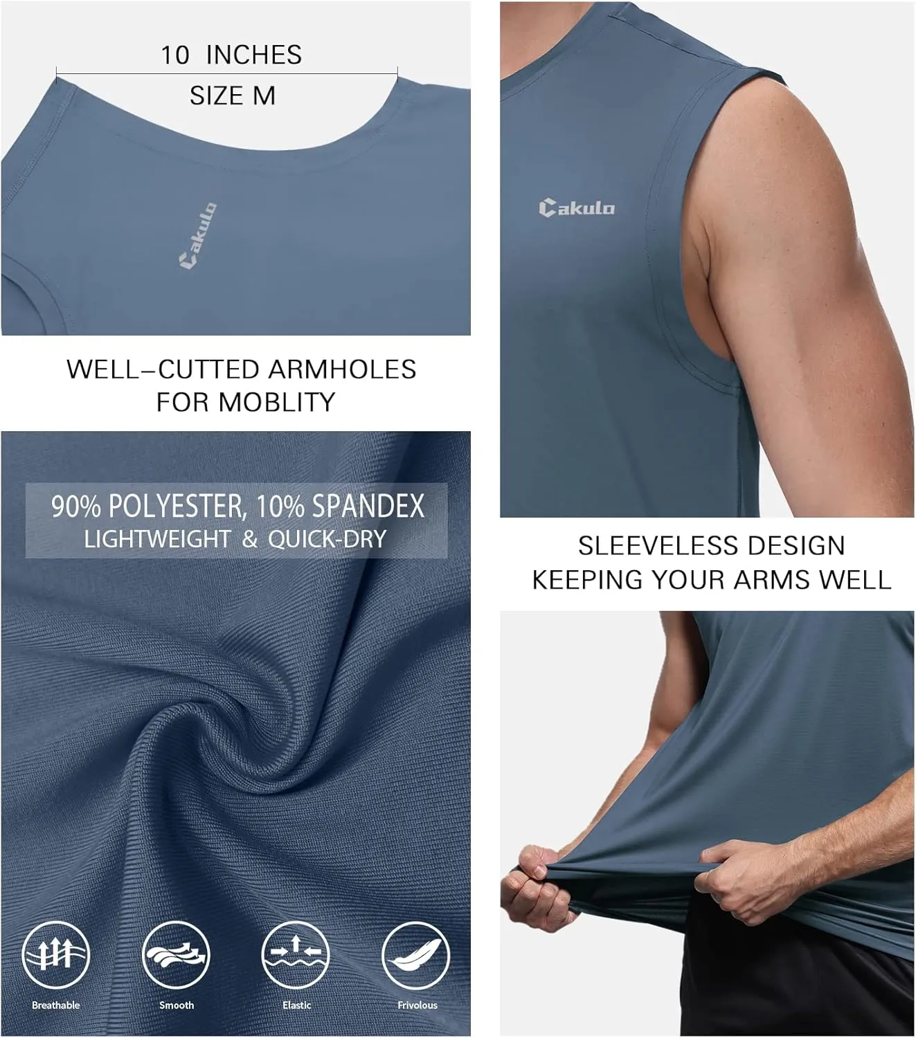 Cakulo Men's Workout Swim Sleeveless Shirts Quick Dry Beach Pool Tech Running Athletic Exercise Muscle Tank Top Big and Tall