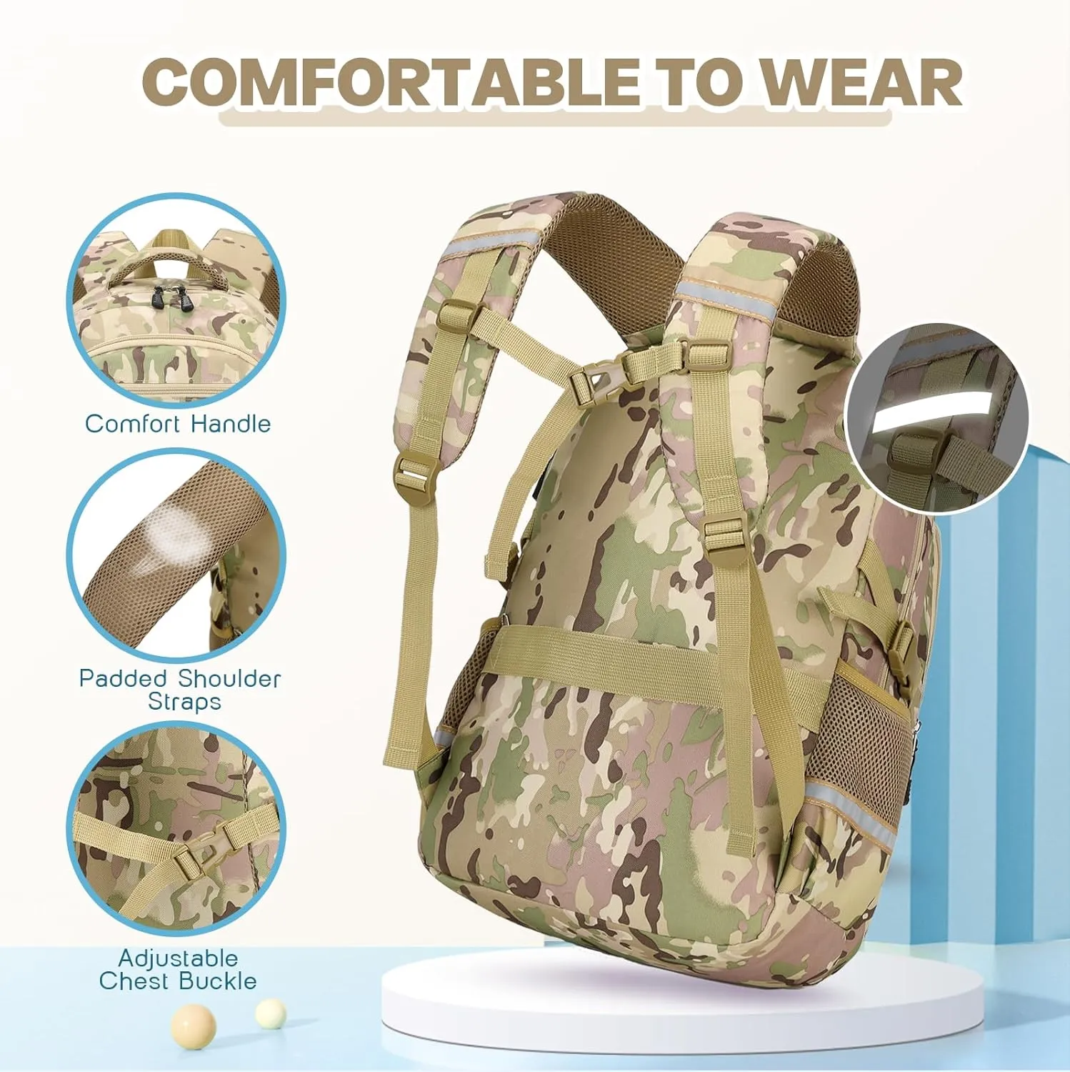 Camo Backpack for Boys, Tactical Boys Backpack for School, Kids Backpack With Lunch Box Pencil Case USB Charging Port Military Army School Bags for Boy Teens Kids Elementary Middle High School