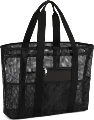 CAMTOP Beach Bags for Women Mesh Beach Tote Bag with Zipper Kids Shell Bags Large Pool Swim Vacation