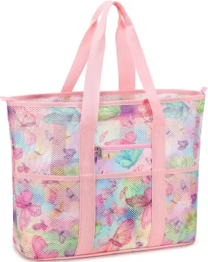 CAMTOP Beach Bags for Women Mesh Beach Tote Bag with Zipper Kids Shell Bags Large Pool Swim Vacation