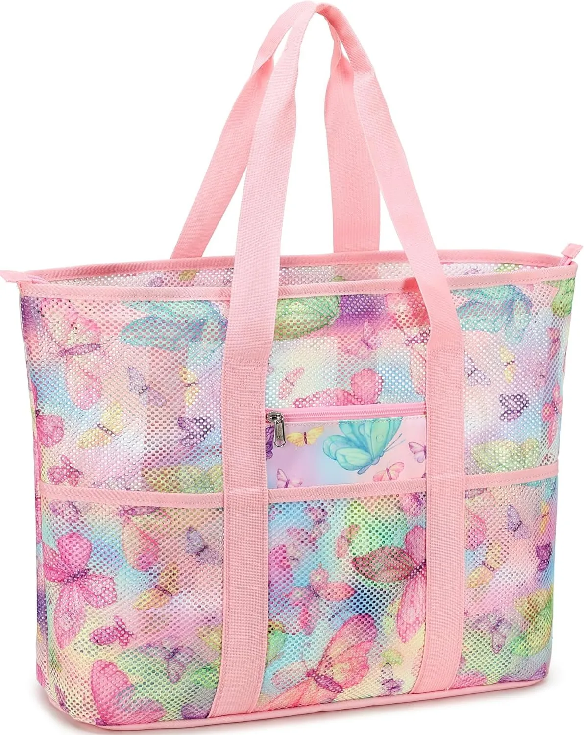 CAMTOP Beach Bags for Women Mesh Beach Tote Bag with Zipper Kids Shell Bags Large Pool Swim Vacation