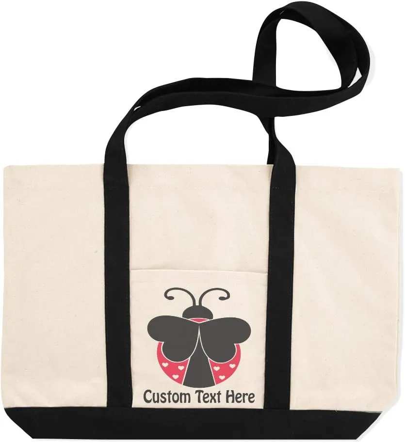 Canvas Shopping Tote Bag Red & Black Ladybug Image Animals Wild Big Bug Beach for Women