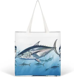 Canvas Tote Bag Lightweight Reusable Tote Handbag Bluefin Tuna Thunnus Shoulder Bag Grocery Shopping Bag