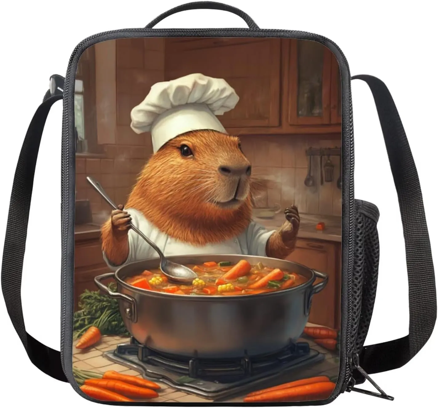 Capybara Backpack for Boys Chef Theme Kids Bookbag and Lunch Box Set Girls Large Capacity School Bag for Primary School 3 Pcs Portable Insulated Lunch Bag