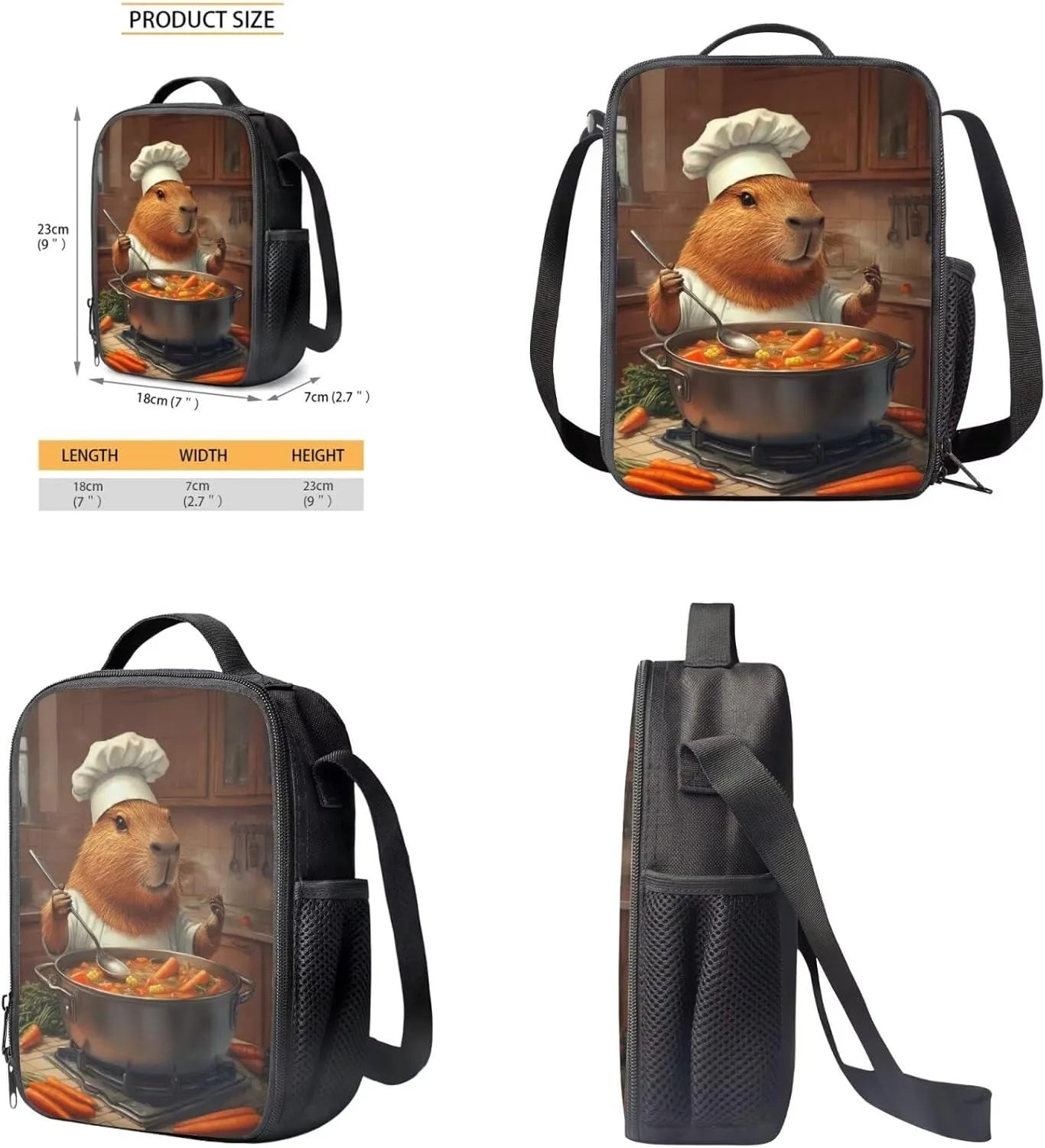 Capybara Backpack for Boys Chef Theme Kids Bookbag and Lunch Box Set Girls Large Capacity School Bag for Primary School 3 Pcs Portable Insulated Lunch Bag