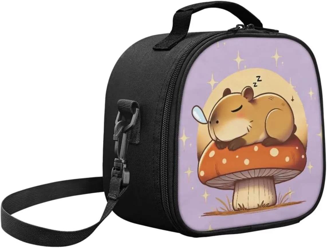 Capybara Lunch Bag Kids Cute Lunch Boxes for Teen Girls with Cutlery Bag Attract Attention Style Insulated Tote Waterproof Inner Liner Tote Bag with Strap Convinient Clean