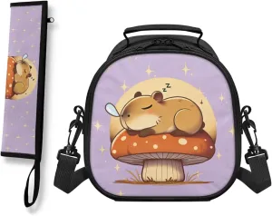 Capybara Lunch Bag Kids Cute Lunch Boxes for Teen Girls with Cutlery Bag Attract Attention Style Insulated Tote Waterproof Inner Liner Tote Bag with Strap Convinient Clean