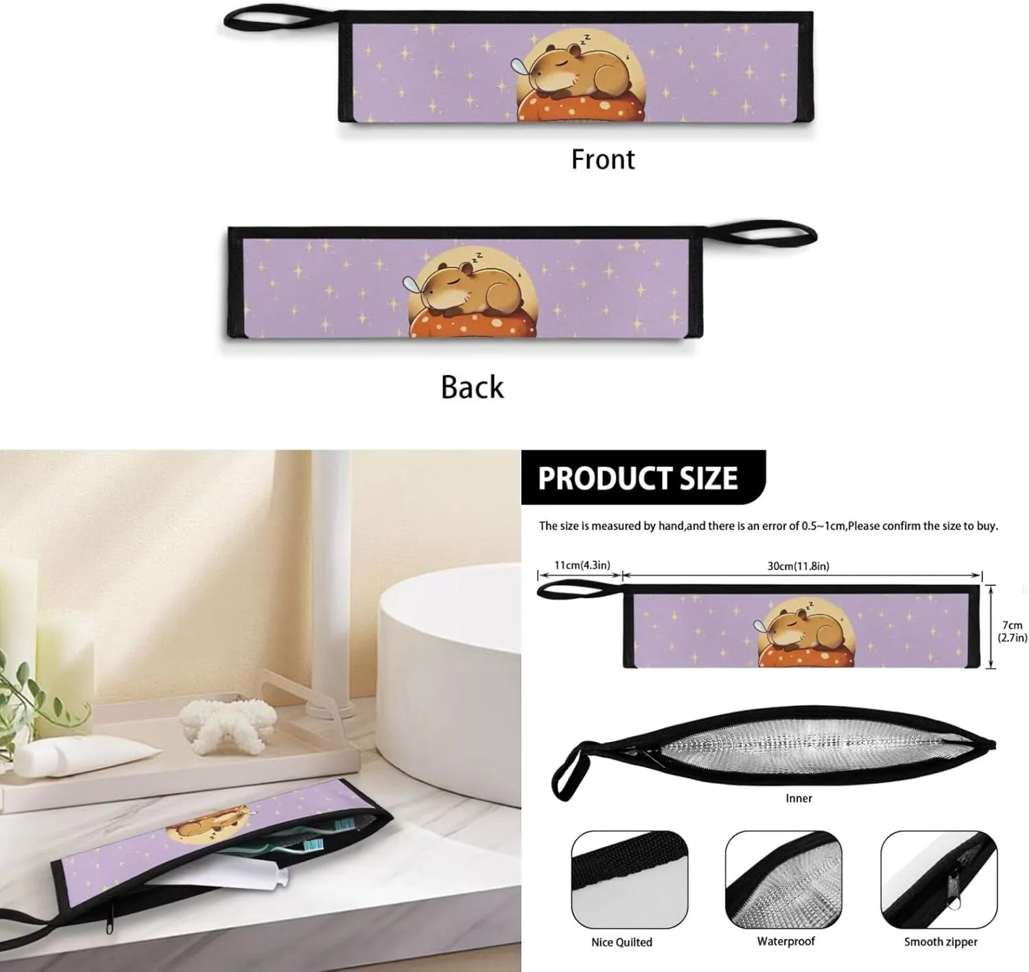 Capybara Lunch Bag Kids Cute Lunch Boxes for Teen Girls with Cutlery Bag Attract Attention Style Insulated Tote Waterproof Inner Liner Tote Bag with Strap Convinient Clean