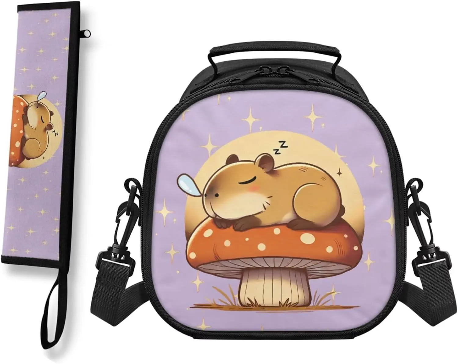 Capybara Lunch Bag Kids Cute Lunch Boxes for Teen Girls with Cutlery Bag Attract Attention Style Insulated Tote Waterproof Inner Liner Tote Bag with Strap Convinient Clean