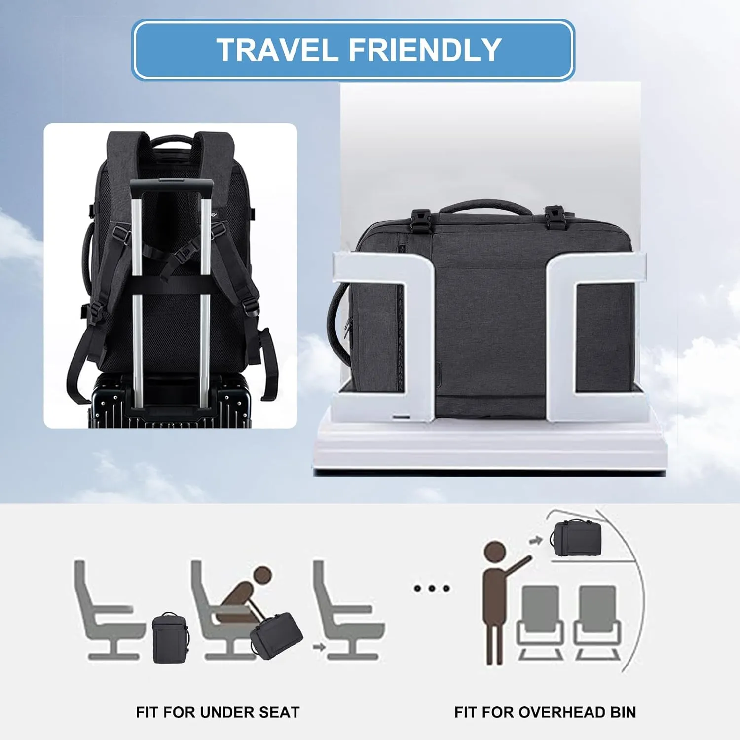 Carry on Backpack,Large Business Durable Travel Backpack for Men Women,Airline Approved Travel Backpack,with USB Charging Port