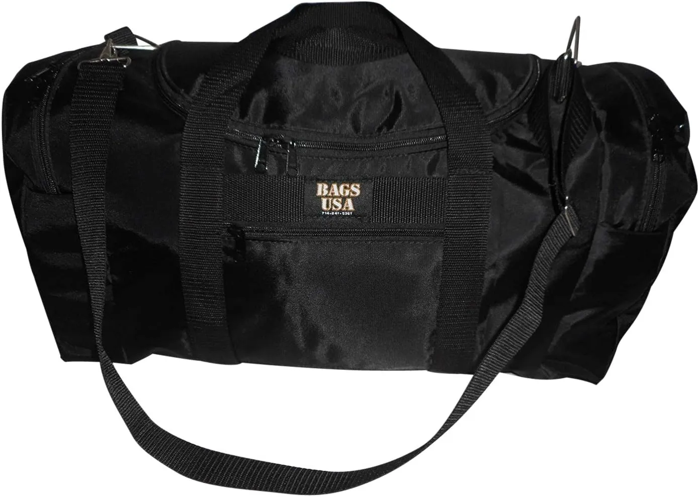 Carry on size weekend bag, Main compartment and two end pockets, Made in USA. (Black)