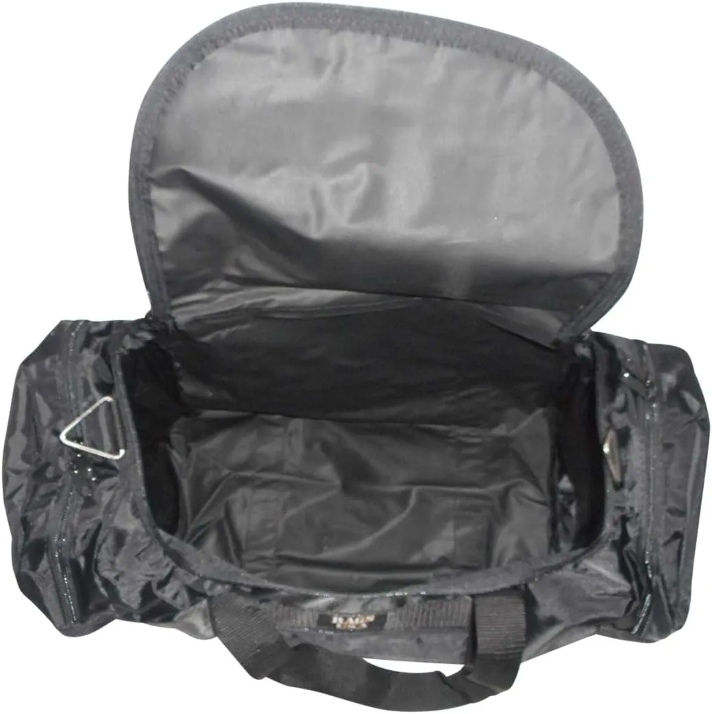 Carry on size weekend bag, Main compartment and two end pockets, Made in USA. (Black)