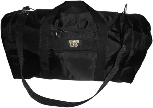 Carry on size weekend bag, Main compartment and two end pockets, Made in USA. (Black)