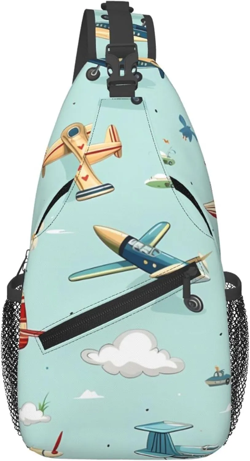 Cartoon Airplanes Sling Bag for women and Men, Cute Aircraft Crossbody Chest Bag Water Resistant, Lightweight Sling Purse for Travel Hiking Gym Everyday Use