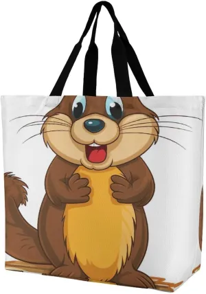 Cartoon Animated Beaver Handbags Lightweight Travel Shoulder Bag Portable Cute Shopping Beach Market Bag for Men Women Hiking Yoga Gym Swimming Travel Holiday Gift