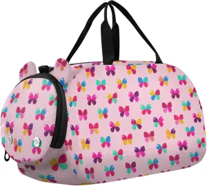Cartoon Butterfly Dot Bow Peach Boy's Gym Duffel Bag with Shoes Compartment Large Capacity Overnight Travel Weekender Tote for Boys and Girls bolsos deportivos para mujer