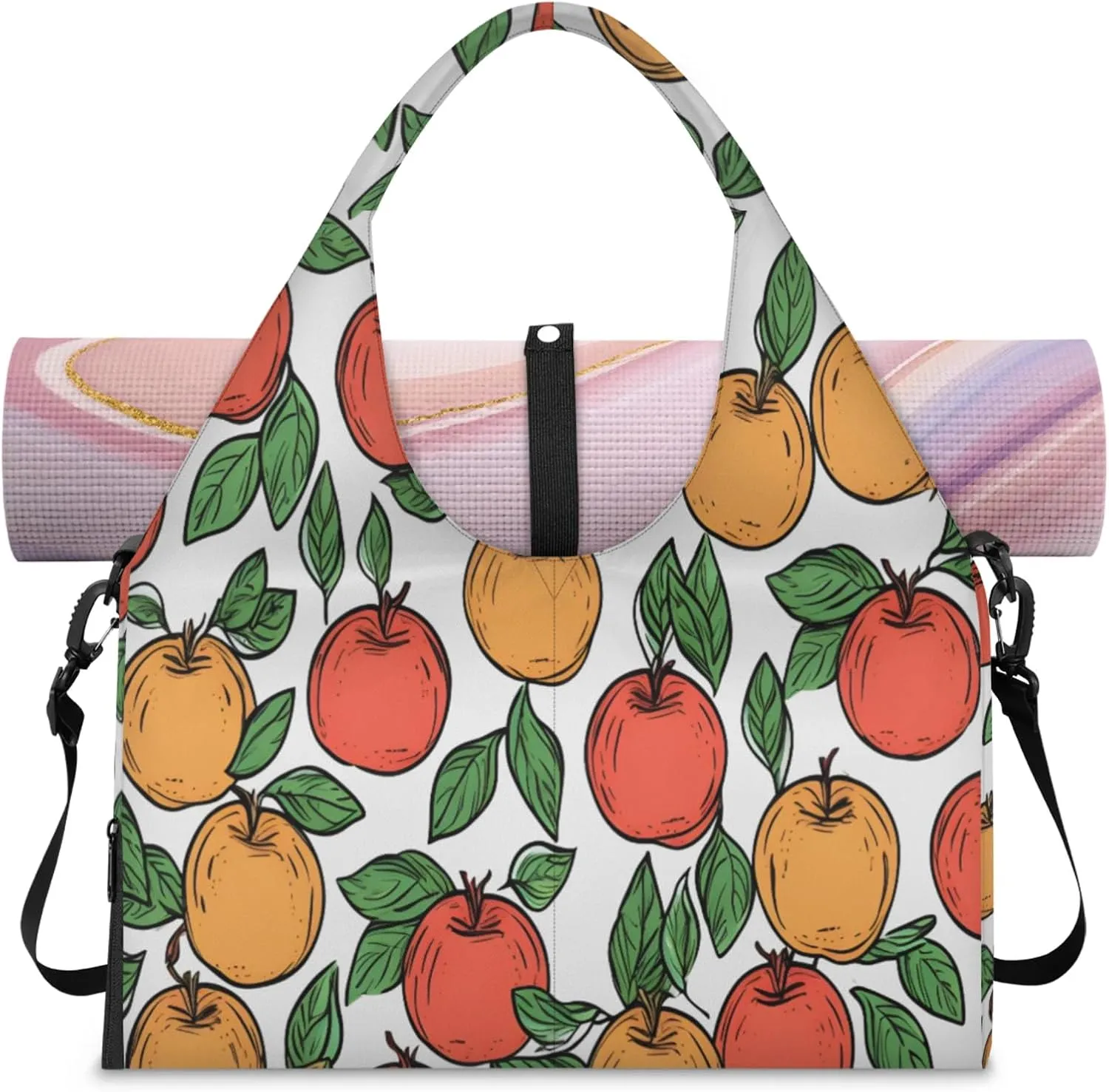 Cartoon Fruit Women's Yoga Gym Bag - Adjustable shoulder strap with shoe compartment, large gym bag with multiple pockets for yoga mat, gym equipment and travel accessories
