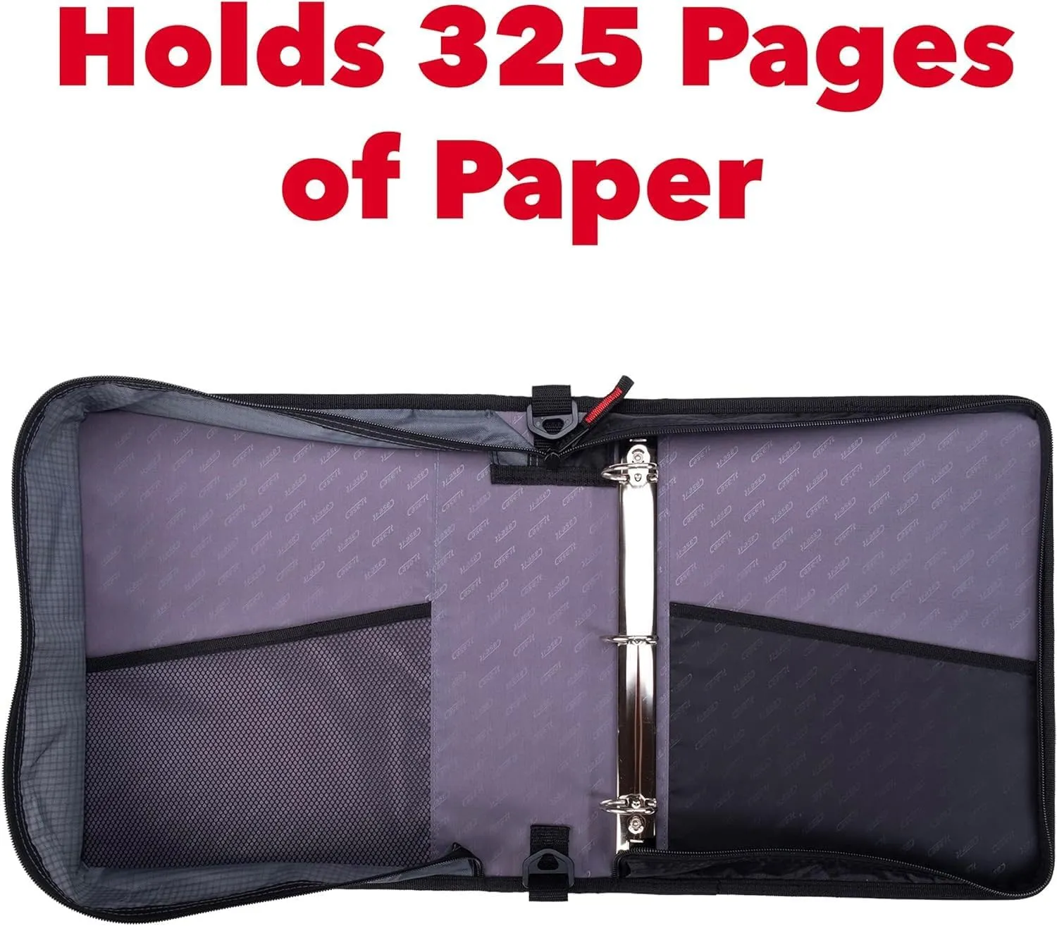 Case-it The Universal 2.0 Zipper Binder -1.5 Inch O-Ring - Removable Padded Pocket Holds Up to 13" Laptop/Tablet - Multiple Pockets - 325 Page Capacity - Comes with Shoulder Strap - Fire Red LT-207