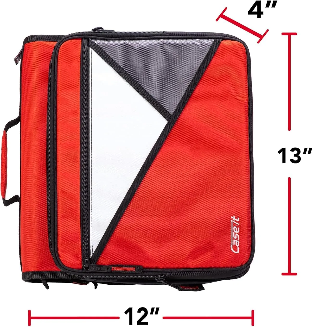 Case-it The Universal 2.0 Zipper Binder -1.5 Inch O-Ring - Removable Padded Pocket Holds Up to 13" Laptop/Tablet - Multiple Pockets - 325 Page Capacity - Comes with Shoulder Strap - Fire Red LT-207