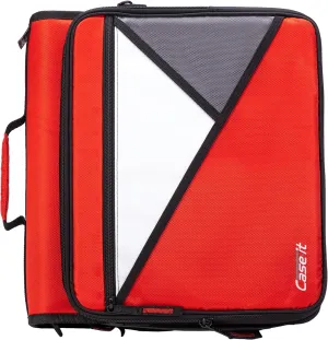 Case-it The Universal 2.0 Zipper Binder -1.5 Inch O-Ring - Removable Padded Pocket Holds Up to 13" Laptop/Tablet - Multiple Pockets - 325 Page Capacity - Comes with Shoulder Strap - Fire Red LT-207