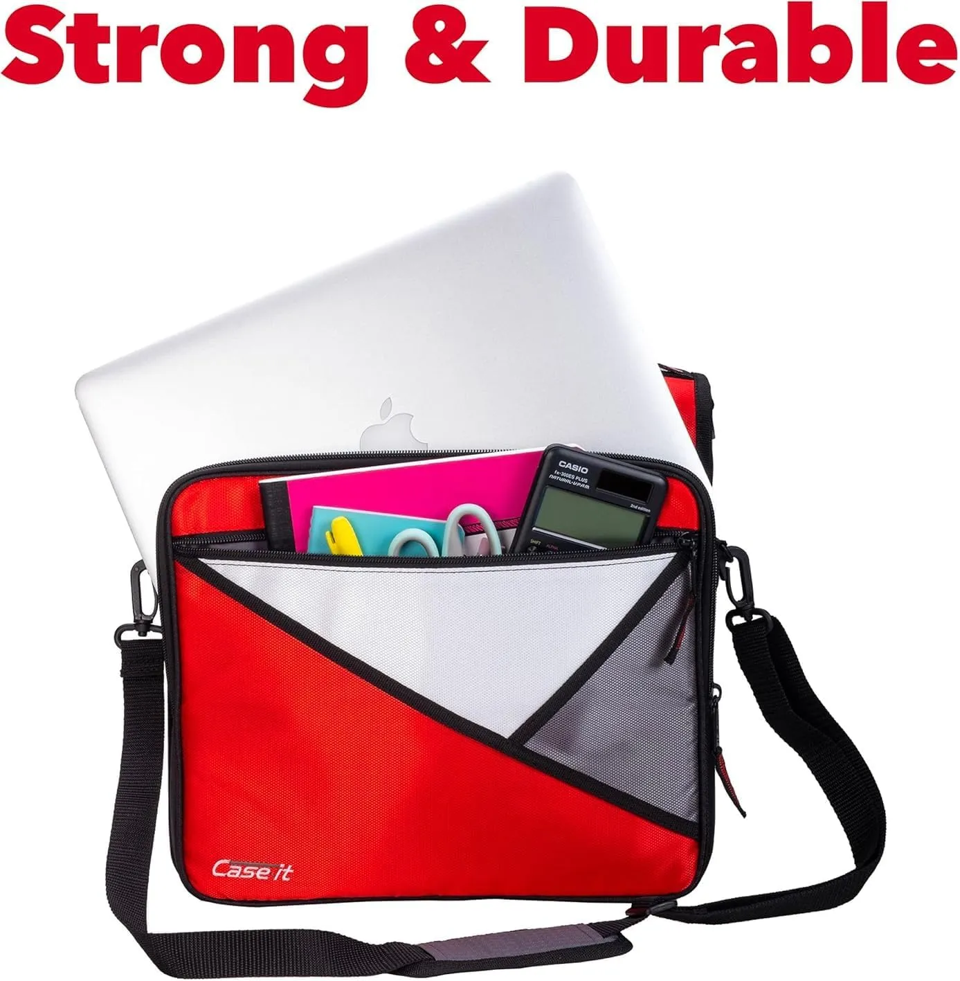 Case-it The Universal 2.0 Zipper Binder -1.5 Inch O-Ring - Removable Padded Pocket Holds Up to 13" Laptop/Tablet - Multiple Pockets - 325 Page Capacity - Comes with Shoulder Strap - Fire Red LT-207
