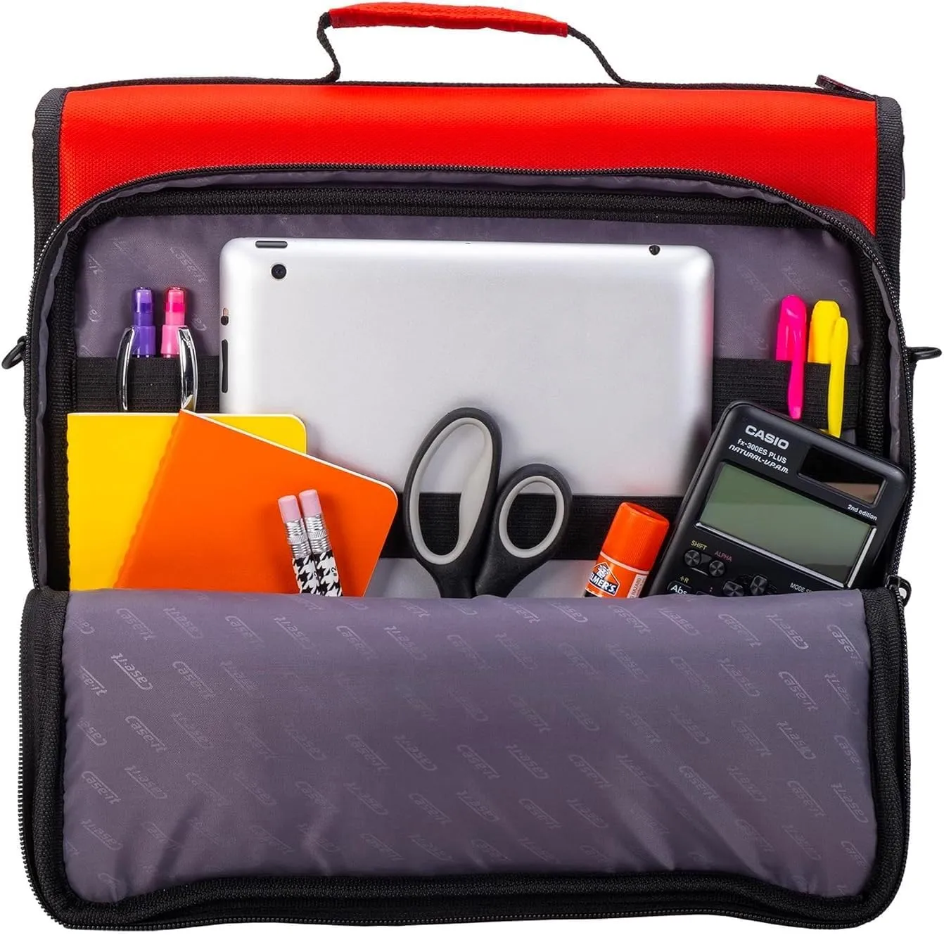 Case-it The Universal 2.0 Zipper Binder -1.5 Inch O-Ring - Removable Padded Pocket Holds Up to 13" Laptop/Tablet - Multiple Pockets - 325 Page Capacity - Comes with Shoulder Strap - Fire Red LT-207