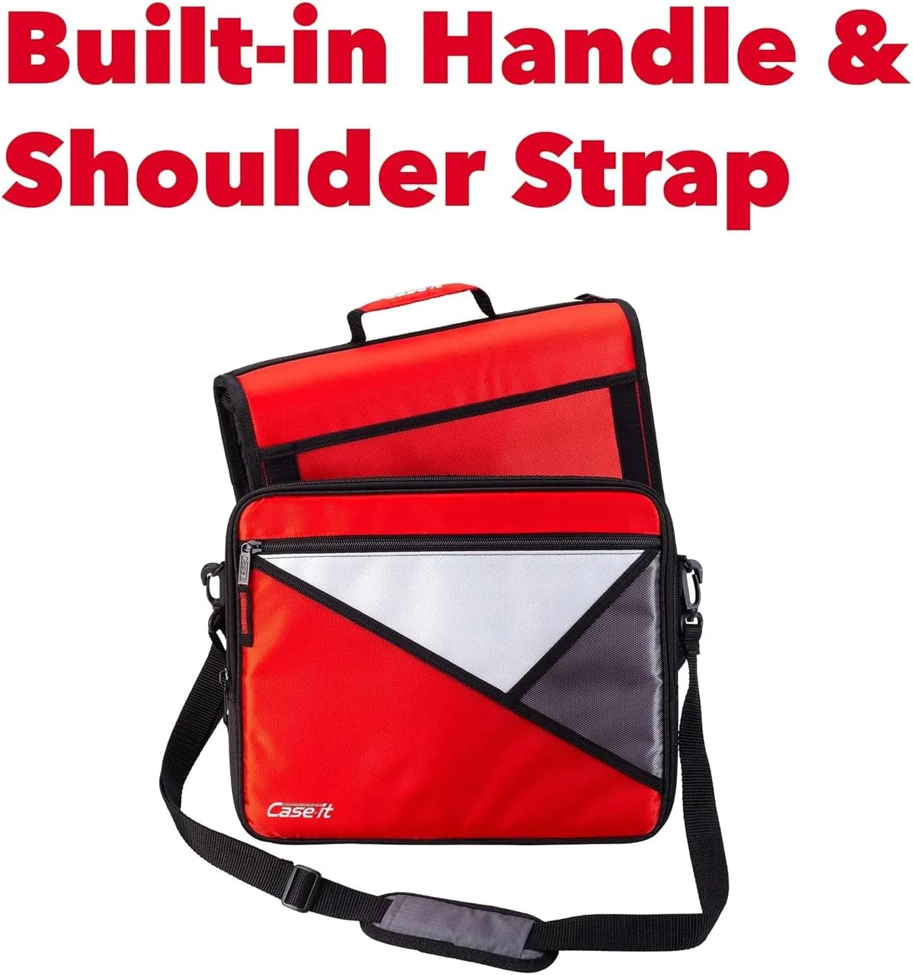 Case-it The Universal 2.0 Zipper Binder -1.5 Inch O-Ring - Removable Padded Pocket Holds Up to 13" Laptop/Tablet - Multiple Pockets - 325 Page Capacity - Comes with Shoulder Strap - Fire Red LT-207