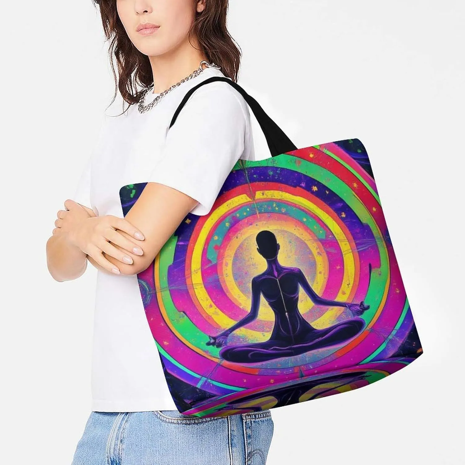 Casual Grocery Shopping Bag, Portable Beach Shoulder Bags Reusable Tote Bag for Travel Office