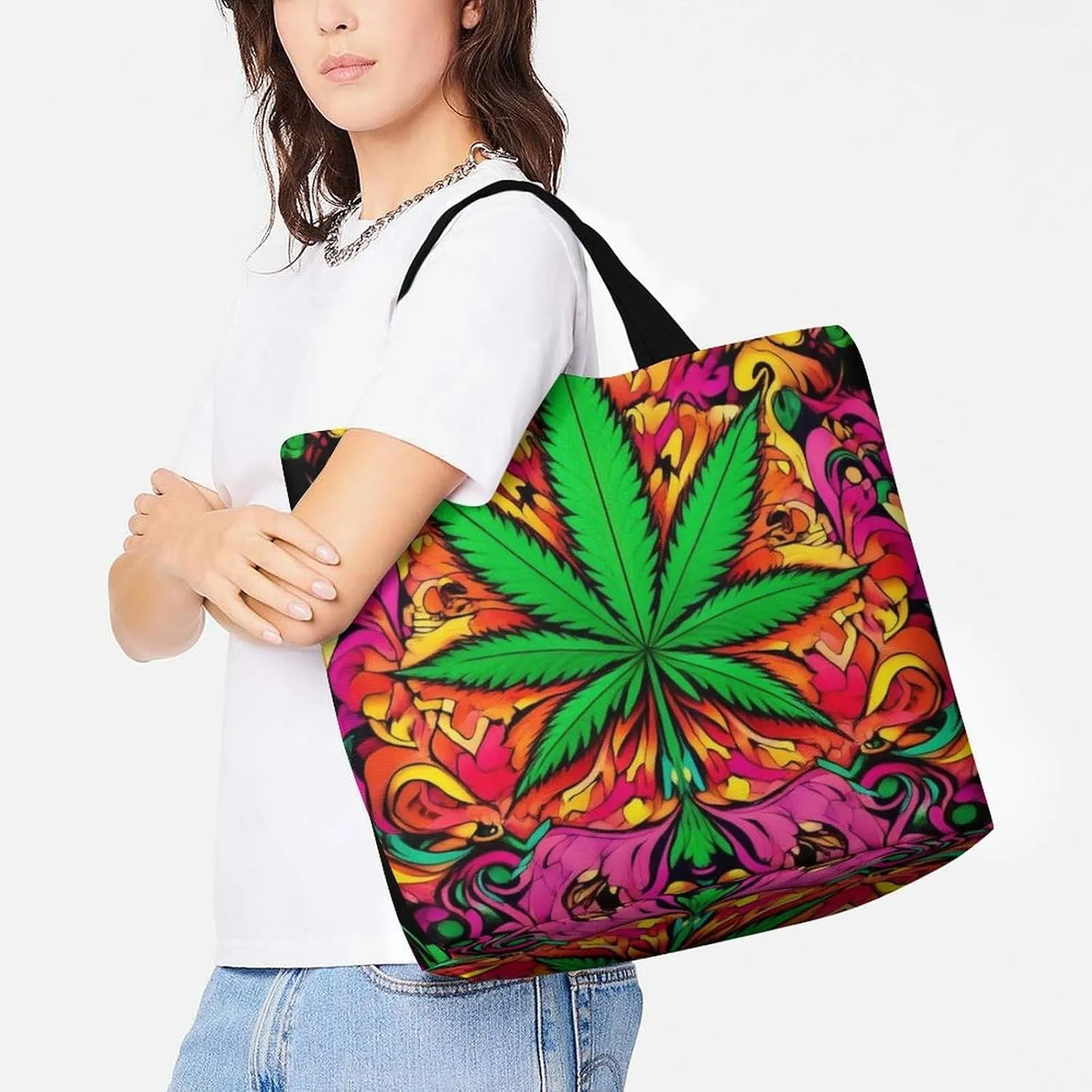 Casual Grocery Shopping Bag, Portable Beach Shoulder Bags Reusable Tote Bag for Travel Office