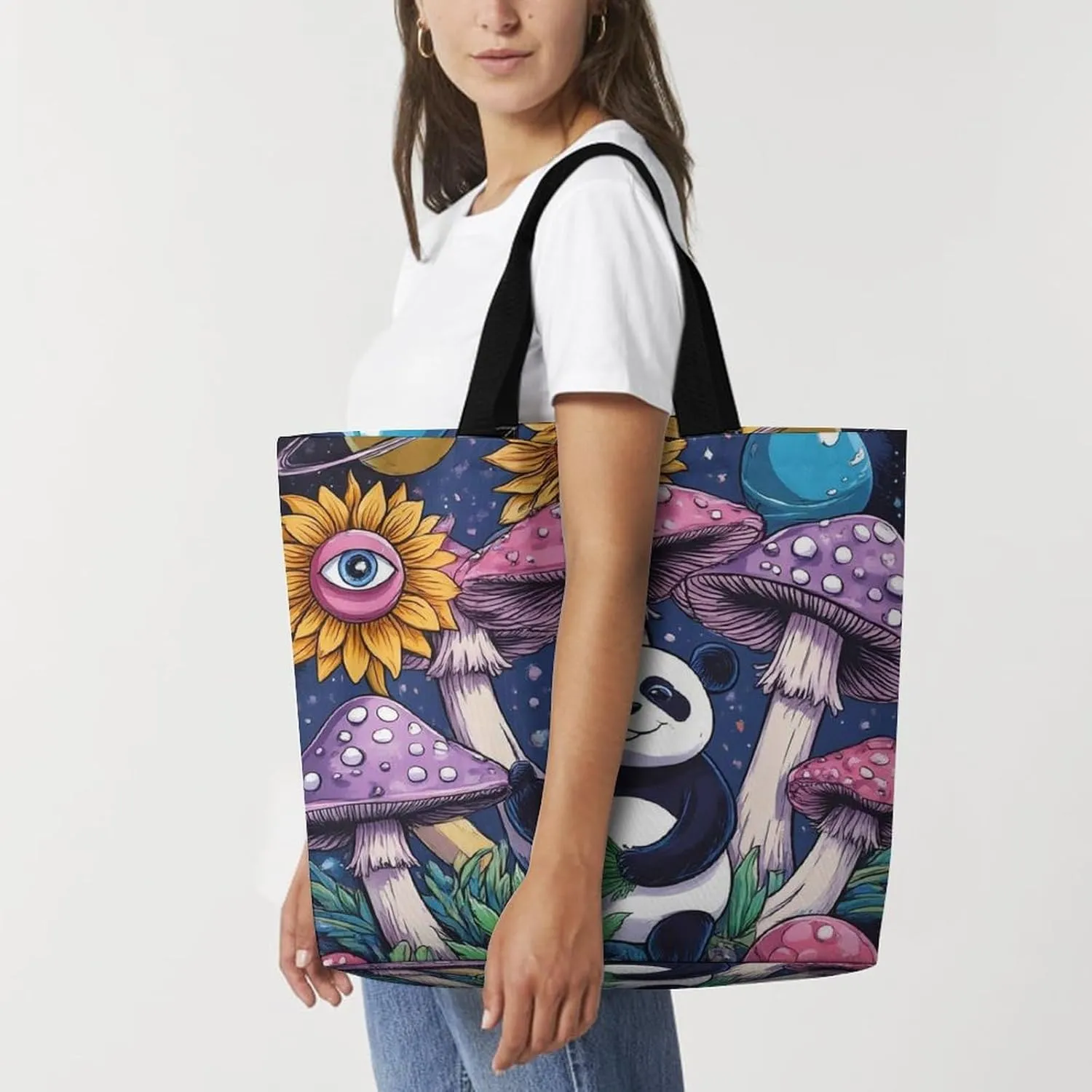 Casual Grocery Shopping Bag, Portable Beach Shoulder Bags Reusable Tote Bag for Travel Office