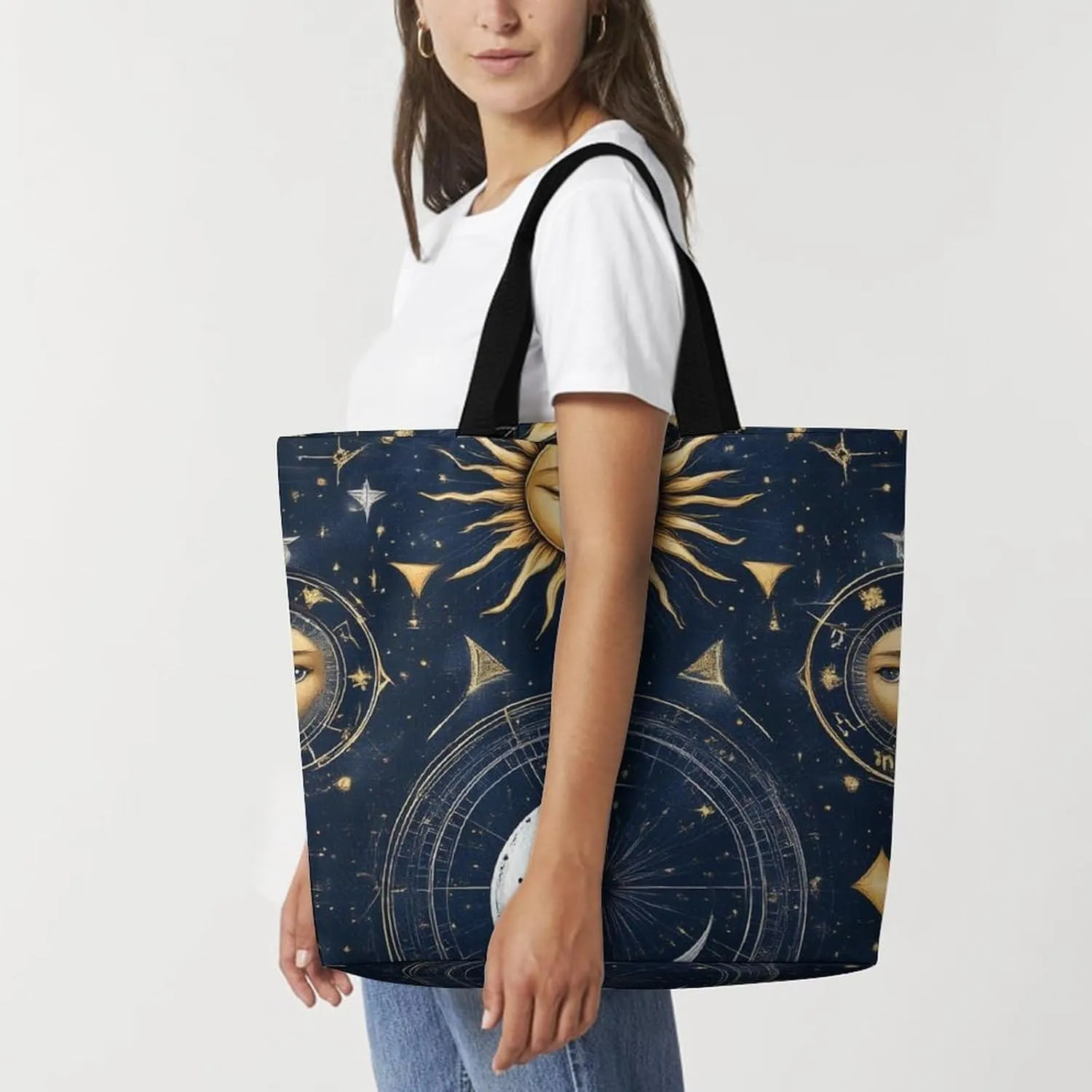 Casual Grocery Shopping Bag, Portable Beach Shoulder Bags Reusable Tote Bag for Travel Office