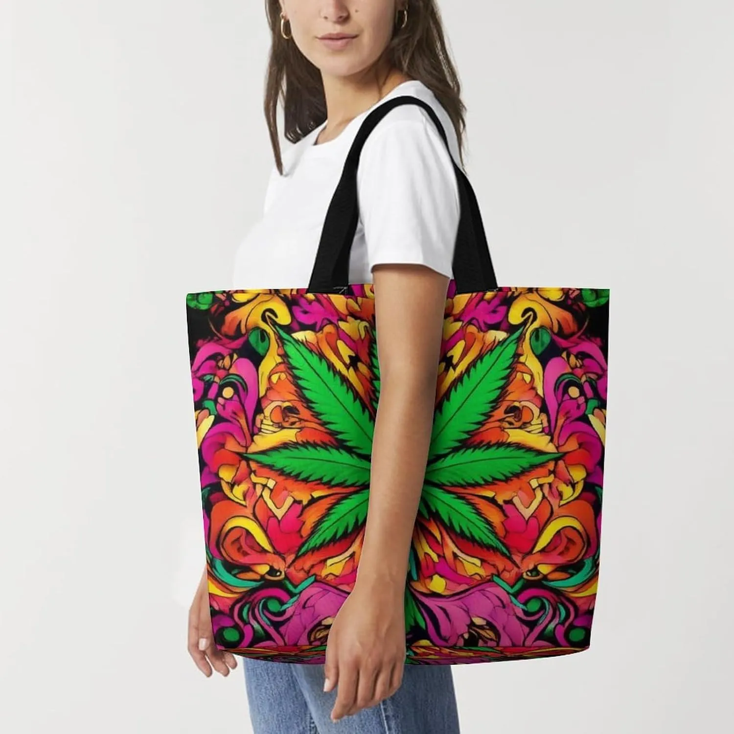 Casual Grocery Shopping Bag, Portable Beach Shoulder Bags Reusable Tote Bag for Travel Office