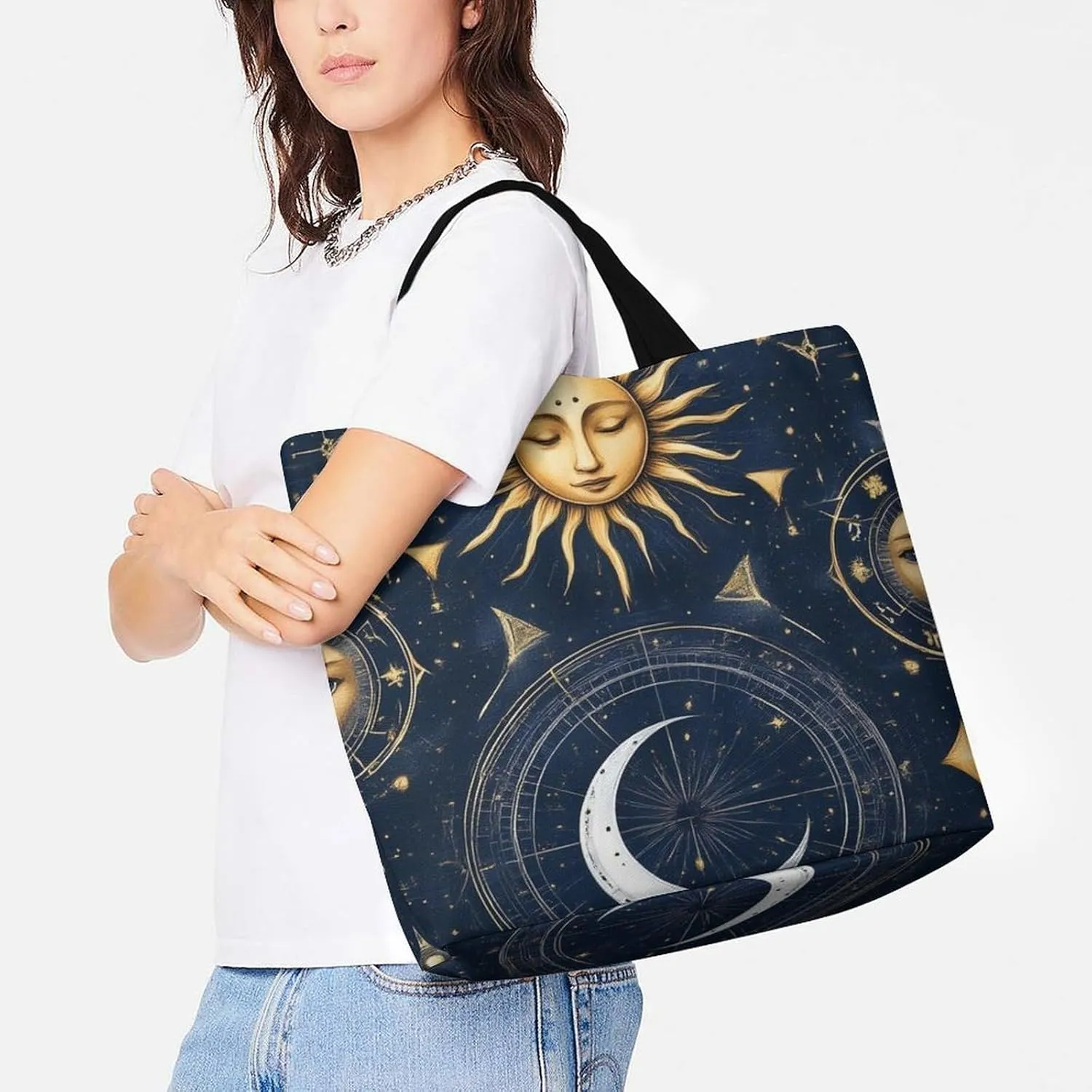 Casual Grocery Shopping Bag, Portable Beach Shoulder Bags Reusable Tote Bag for Travel Office