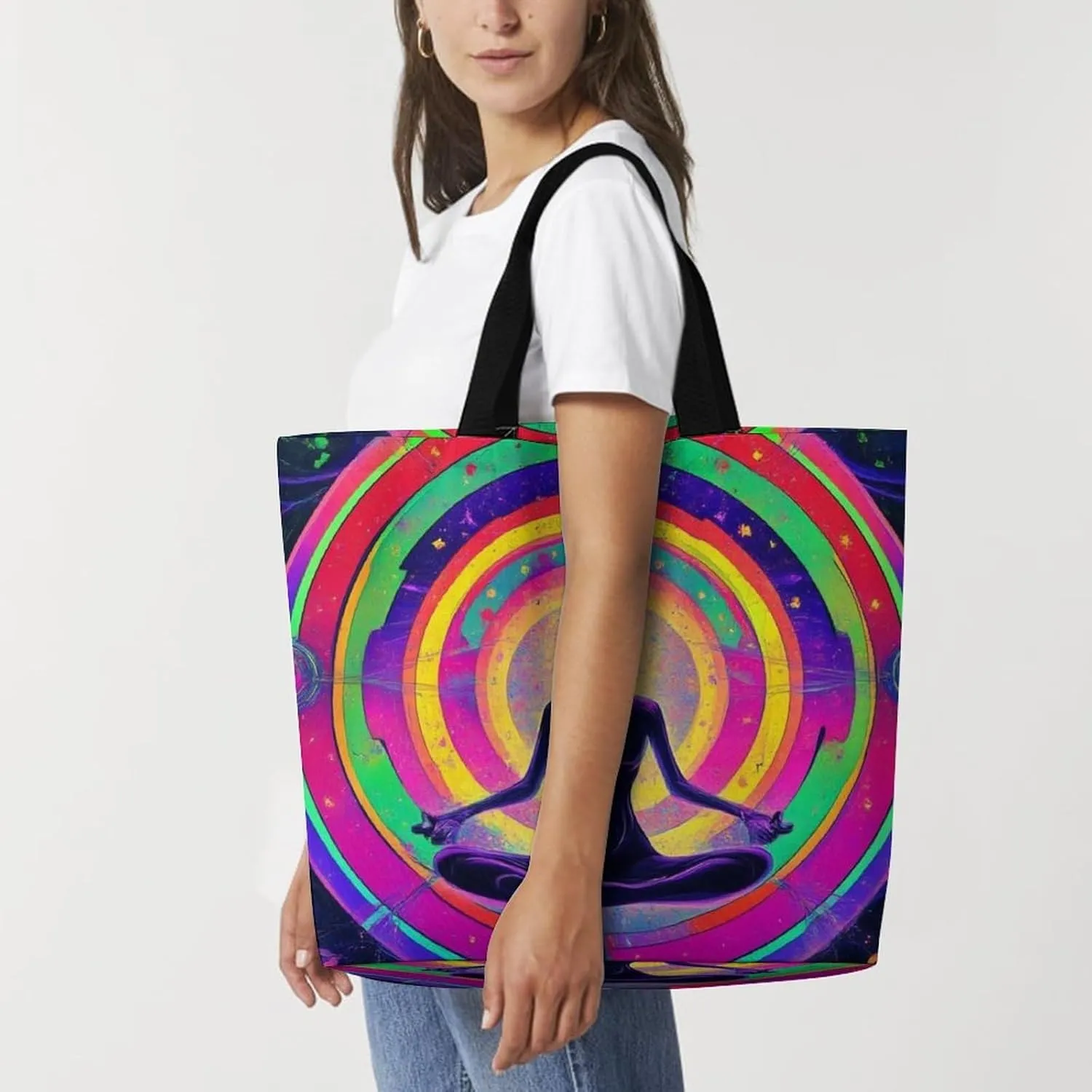 Casual Grocery Shopping Bag, Portable Beach Shoulder Bags Reusable Tote Bag for Travel Office